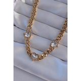 MCM Group 316L Çelik Gold Renk Zirkon Taşlı Kalp Model Zincir Kolye - Lisinya