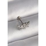 MCM Group 316L Çelik Gümüş Renk Dal Model Zirkon Taş Detaylı Tragus Piercing