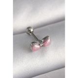 MCM Group 316L Çelik Gümüş Renk Pembe Kurdele Zirkon Taş Detay Tragus Piercing