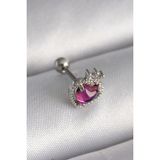 MCM Group 316L Çelik Gümüş Renk Pembe Mineli Kalp Zirkon Taş Detaylı Taç Tragus Piercing