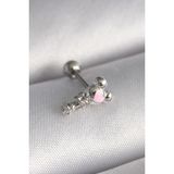 MCM Group 316L Çelik Gümüş Renk Zirkon Taş Detay Pembe Kalp İşleme Tragus Piercing