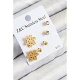MCM Group 316L Çelik Zirkon Taşlı Kar Tanesi Model Gold Renk Kadın Set Küpe - Lisinya