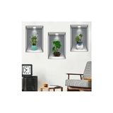 MCM Group 3D Çiçek Vazo Duvar Sticker 3 Lü Set Gri Fon