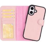 MCM Group Apple iPhone 16 Plus Uyumlu, Hakiki Deri, El Yapımı, Cüzdanlı Kılıf, Toz Pembe