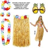 MCM Group Hawaii Parti Kostüm Seti - 60 cm Hasır Etek, Çiçekli Aksesuarlar ve Ananas Gözlük - Lisinya