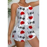 MCM Group Love Desenli Beyaz Saten Şortlu Gecelik Takım