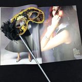 MCM Group Lüks Taşlı Saplı Maskeli Balo Maskesi Siyah Renk 35 cm - Lisinya