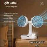 MCM Group Masaüstü Dijital Ekranlı Çift Fanlı LED Işıklı Soğutucu Fan Ev Ofis Şarjlı Vantilatör - Lisinya
