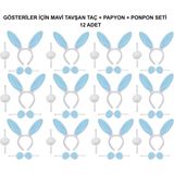 MCM Group Mavi Tavşan Kostüm Seti – Taç, Papyon, Ponpon (12’li Paket) - Lisinya