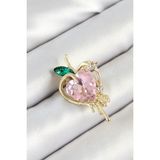 MCM Group Pembe ve Yeşil Zirkon Taşlı 3D Eriyen Kalp Figürlü Gold Renk Kadın Broş