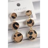 MCM Group Pirinç Gold Renk 3'lü Leopar Desenli Sallantı Daire Plaka Model Kadın Küpe - Lisinya