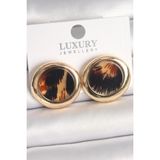 MCM Group Pirinç Gold Renk Leopar Desen Daire Model Kadın Küpe - Lisinya
