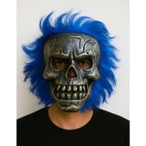 MCM Group Wild Skull - Gümüş Kafatası Mavi Saçlı Iskelet Maske - Lisinya