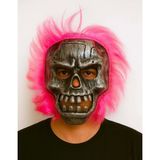 MCM Group Wild Skull - Gümüş Kafatası Pembe Saçlı Iskelet Maske - Lisinya