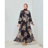 MCM Group Yaprak Desenli Zarif ve Şık Uzun Boy Büyük Beden Astarlı Şifon Elbise ( Lisinya )