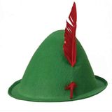 MCM Group Yeşil Renk Kırmızı Tüylü Peter Pan Şapkası Robin Hood Şapkası 24X23 cm - Lisinya