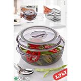 MCM Group Yuvarlak 1,7 Lt Silikon Contalı Mika Borcam Kapaklı Saklama Kabı Mikrodalga Kabı