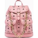 Mcm Mini Aren Pudra Pembe Visetos Altın Zincir Detaylı Lüks Sırt Çantası