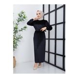 MÇmoda Kadın Mevsimlik Kemerli Boydan Piliseli Kadife Uzun Kollu Elbise