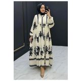 MÇmoda VİSKON KUMAŞ BOL KALIP SİYAH TESETTÜR ELBİSE ETNİK DESENLİ