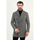MCR Balıksırtı Slim Fit Erkek Kaban Kaşe Orta Kalınlık Malzeme Düz Desen - Siyah - Beyaz - 58