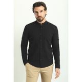 Mcr Çizgi Desenli Siyah Renk Slim Fit Hakim Yaka Uzun Kollu Erkek Gömlek