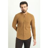 Mcr Çizgi Desenli Slim Fit Hakim Yaka Uzun Kollu Erkek Gömlek Kamel - 37746.23y
