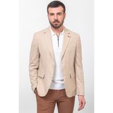 MCR Çizgili Bej Rengi Slim Fit Mono Yaka Keten Erkek Ceket - 46