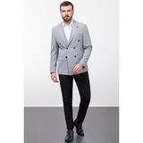 MCR Çizgili Gri Renk Slim Fit Geniş Yaka Kruvaze Erkek Ceket - 54