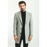 MCR Çizgili Gri Renk Slim Fit Mono Yaka Yün Erkek Kaban - 56
