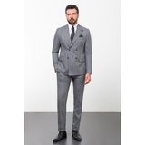MCR Çizgili Gri Slim Fit Kruvaze Erkek Takım Elbise - 46 - 6 Drop