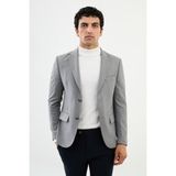 MCR Çizgili Gri Slim Fit Mono Yaka Klasik Yün Erkek Ceket - 46