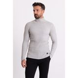 MCR Çizgili Gri Slim Fit Tam Balıkçı Yaka Erkek Triko Kazak