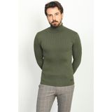 MCR Çizgili Haki Rengi Slim Fit Tam Balıkçı Yaka Erkek Kazak - 2XL