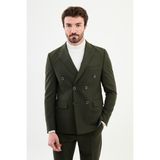 MCR Çizgili Haki Slim Fit Geniş Yaka Kruvaze Klasik Erkek Takım Elbise - 48 - 6 Drop