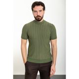 MCR Çizgili Haki Slim Fit Yarım Balıkçı Yaka Erkek Triko T-Shirt - XL