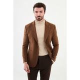 MCR Çizgili Kamel Rengi Slim Fit Torba Cep Geniş Yaka Yün Erkek Ceket - 46