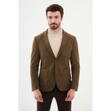 MCR Çizgili Kamel Rengi Slim Fit Torba Cep Mono Yaka Kadife Erkek Ceket - 46