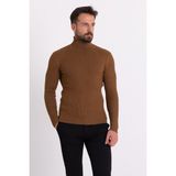 MCR Çizgili Kamel Slim Fit Tam Balıkçı Yaka Erkek Triko Kazak