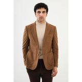 MCR Çizgili Kamel Slim Fit Torba Cep Mono Yaka Yün Erkek Ceket - 52