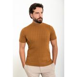 MCR Çizgili Kamel Slim Fit Yarım Balıkçı Yaka Erkek Triko T-Shirt - XL