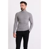 MCR Çizgili Koyu Gri Slim Fit Tam Balıkçı Yaka Erkek Triko Kazak