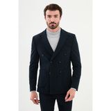 MCR Çizgili Lacivert Slim Fit Geniş Yaka Kruvaze Kadife Erkek Ceket - 46