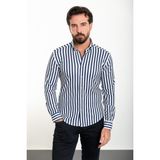 MCR Çizgili Lacivert Slim Fit Uzun Kollu Erkek Gömlek