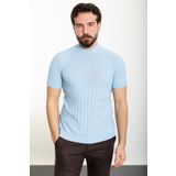 Mcr Çizgili Mavi Slim Fit Yarım Balıkçı Yaka Erkek Triko T-shirt