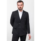 MCR Çizgili Siyah Renk Slim Fit Geniş Yaka Kruvaze Erkek Ceket - 52