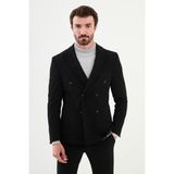 MCR Çizgili Siyah Slim Fit Geniş Yaka Kruvaze Kadife Erkek Ceket - 54