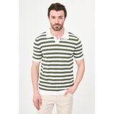 MCR Çizgili Slim Fit Apaç Yaka Erkek Triko T-Shirt - Ekru - Haki - 2XL