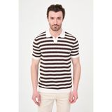 MCR Çizgili Slim Fit Apaç Yaka Erkek Triko T-Shirt - Ekru - Kahve - 2XL