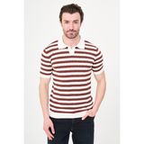 MCR Çizgili Slim Fit Apaç Yaka Erkek Triko T-Shirt - Ekru - Kiremit - XL